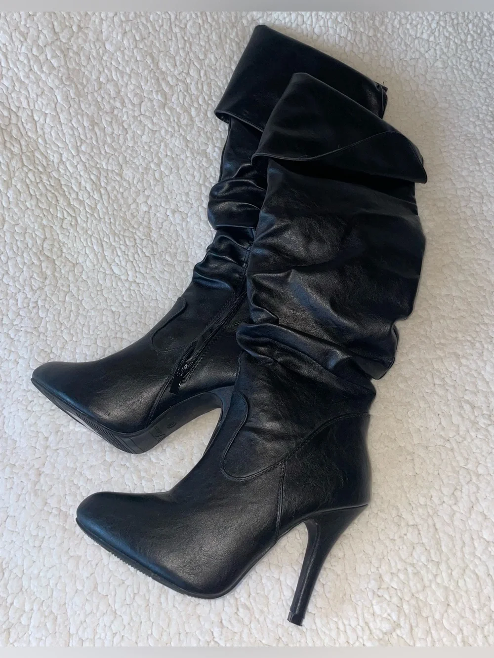 Forever Black Slouchy Fold-Over Over-the-Knee Heeled Boots